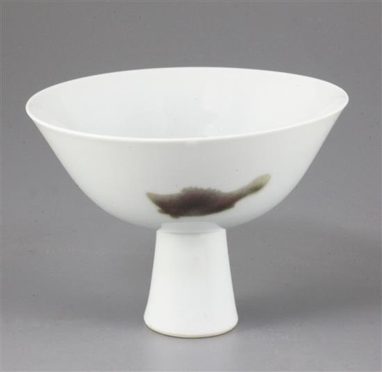 A Chinese copper-red three fish stem bowl